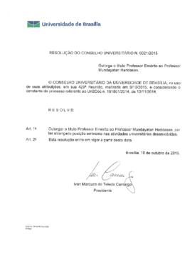 Resolução do Conselho Universitário nº 0021/2015