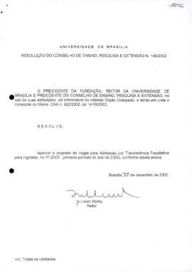 Resolução do Conselho de Ensino, Pesquisa e Extensão nº 0149/2002