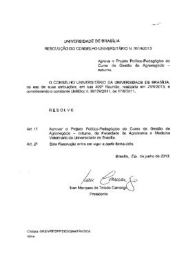 Resolução do Conselho Universitário nº 0019/2013