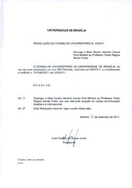 Resolução do Conselho Universitário nº 0022/2011