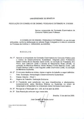 Resolução do Conselho de Ensino, Pesquisa e Extensão nº 0218/2009