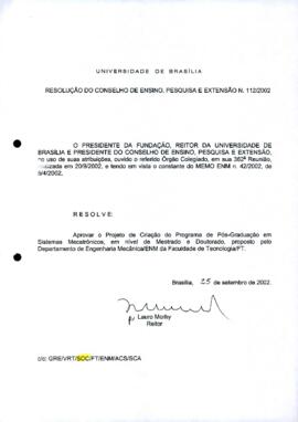 Resolução do Conselho de Ensino, Pesquisa e Extensão nº 0112/2002