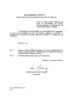 Resolução do Conselho Universitário nº 0039/2013