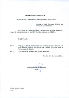 Resolução do Conselho Universitário nº 0005/2012