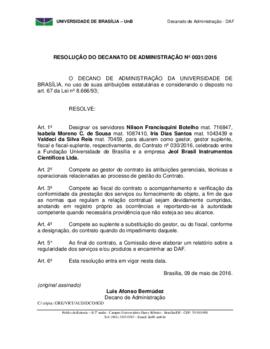 Resolução do Decanato de Administração Nº 0031/2016