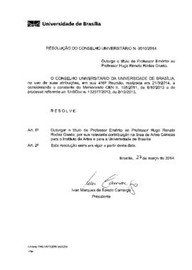 Resolução do Conselho Universitário nº 0010/2014
