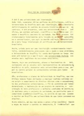 Carta da Comissão da Associação de Docentes da Universidade de Brasília pelo fim da intervenção na UnB