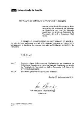 Resolução do Conselho Universitário nº 0004/2014