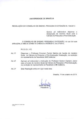 Resolução do Conselho de Ensino, Pesquisa e Extensão nº 0184/2013