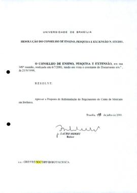 Resolução do Conselho de Ensino, Pesquisa e Extensão nº 0033/2001