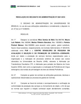 Resolução do Decanato de Administração Nº 0021/2016