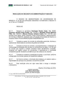 Resolução do Decanato de Administração Nº 0020/2016