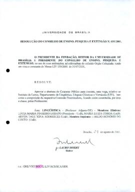 Resolução do Conselho de Ensino, Pesquisa e Extensão nº 0039/2001