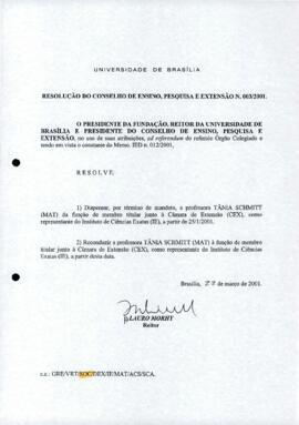 Resolução do Conselho de Ensino, Pesquisa e Extensão nº 0003/2001