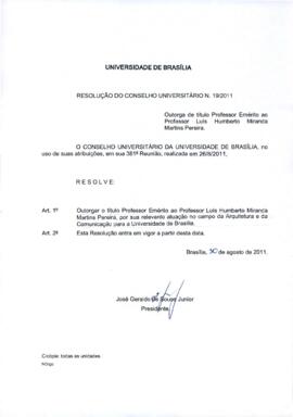 Resolução do Conselho Universitário nº 0019/2011