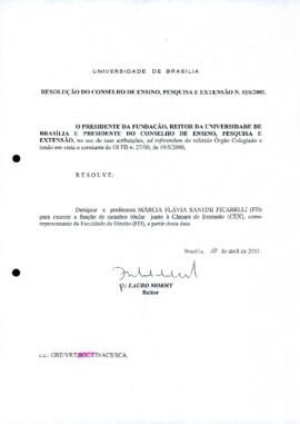 Resolução do Conselho de Ensino, Pesquisa e Extensão nº 0010/2001