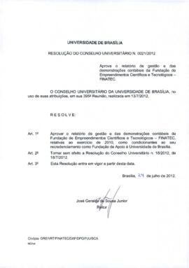 Resolução do Conselho Universitário nº 0021/2012