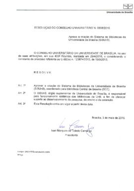 Resolução do Conselho Universitário nº 0008/2016