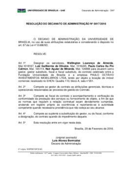 Resolução do Decanato de Administração N° 0017/2016