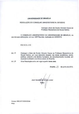 Resolução do Conselho Universitário nº 0010/2012