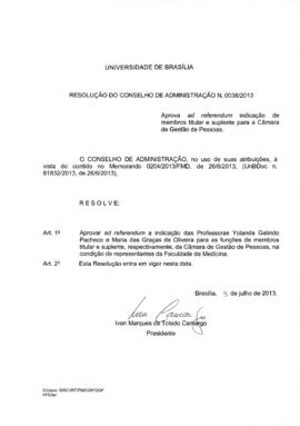 Resolução do Conselho de Administração nº 0038/2013