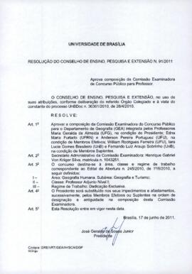 Resolução do Conselho de Ensino, Pesquisa e Extensão nº 0091/2011