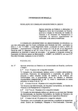 Resolução do Conselho Universitário nº 0029/2010
