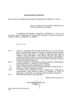 Resolução do Conselho de Ensino, Pesquisa e Extensão Nº 0070/2010