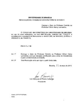 Resolução do Conselho Universitário nº 0016/2013