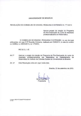 Resolução do Conselho de Ensino, Pesquisa e Extensão nº 0171/2013