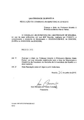 Resolução do Conselho Universitário nº 0018/2013