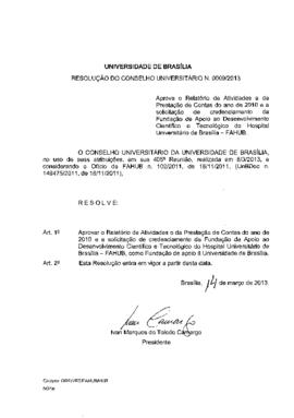 Resolução do Conselho Universitário nº 0009/2013