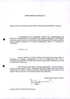 Resolução do Conselho de Ensino, Pesquisa e Extensão nº 0003/2004