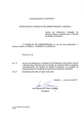 Resolução do Conselho de Administração nº 0025/2013