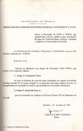 Resolução do Conselho de Ensino, Pesquisa e Extensão nº 0075/1996