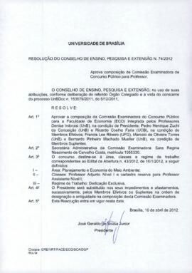 Resolução do Conselho de Ensino, Pesquisa e Extensão nº 0074/2012