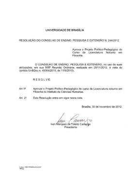 Resolução do Conselho de Ensino, Pesquisa e Extensão nº 0244/2012