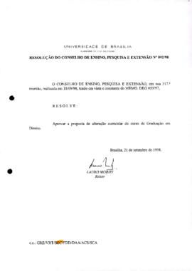 Resolução do Conselho de Ensino, Pesquisa e Extensão nº 0092/1998
