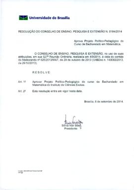Resolução do Conselho de Ensino, Pesquisa e Extensão nº 0184/2014
