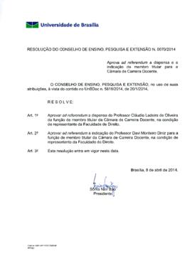 Resolução do Conselho de Ensino, Pesquisa e Extensão nº 0070/2014