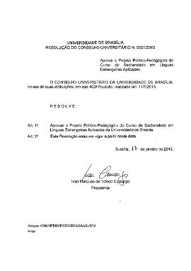 Resolução do Conselho Universitário nº 0001/2013